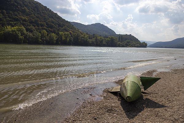 buoy on the beach at the river Danube